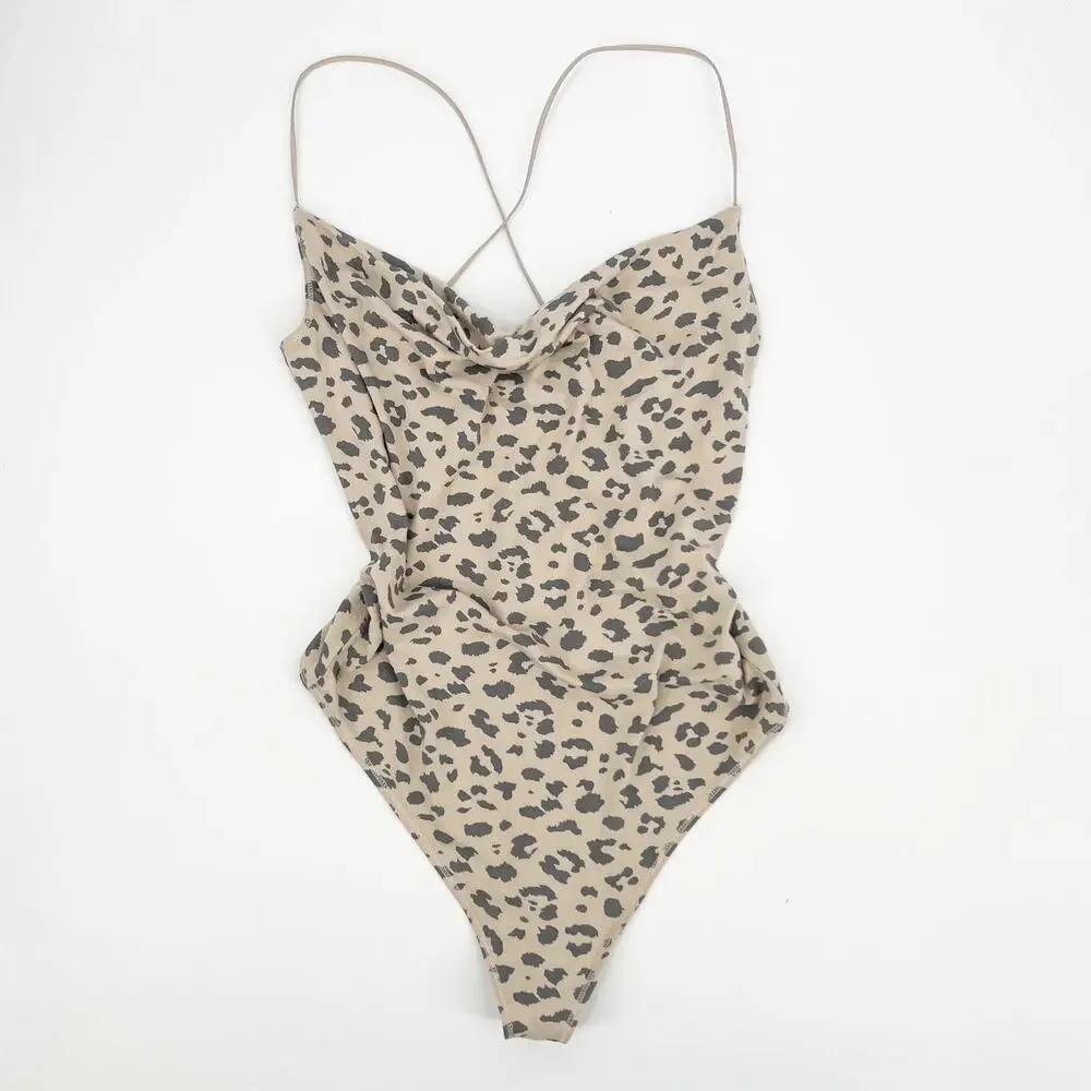 Abercrombie & Fitch Animal Print Cowl Neck Bodysuit Size Medium - Picture 5 of 8